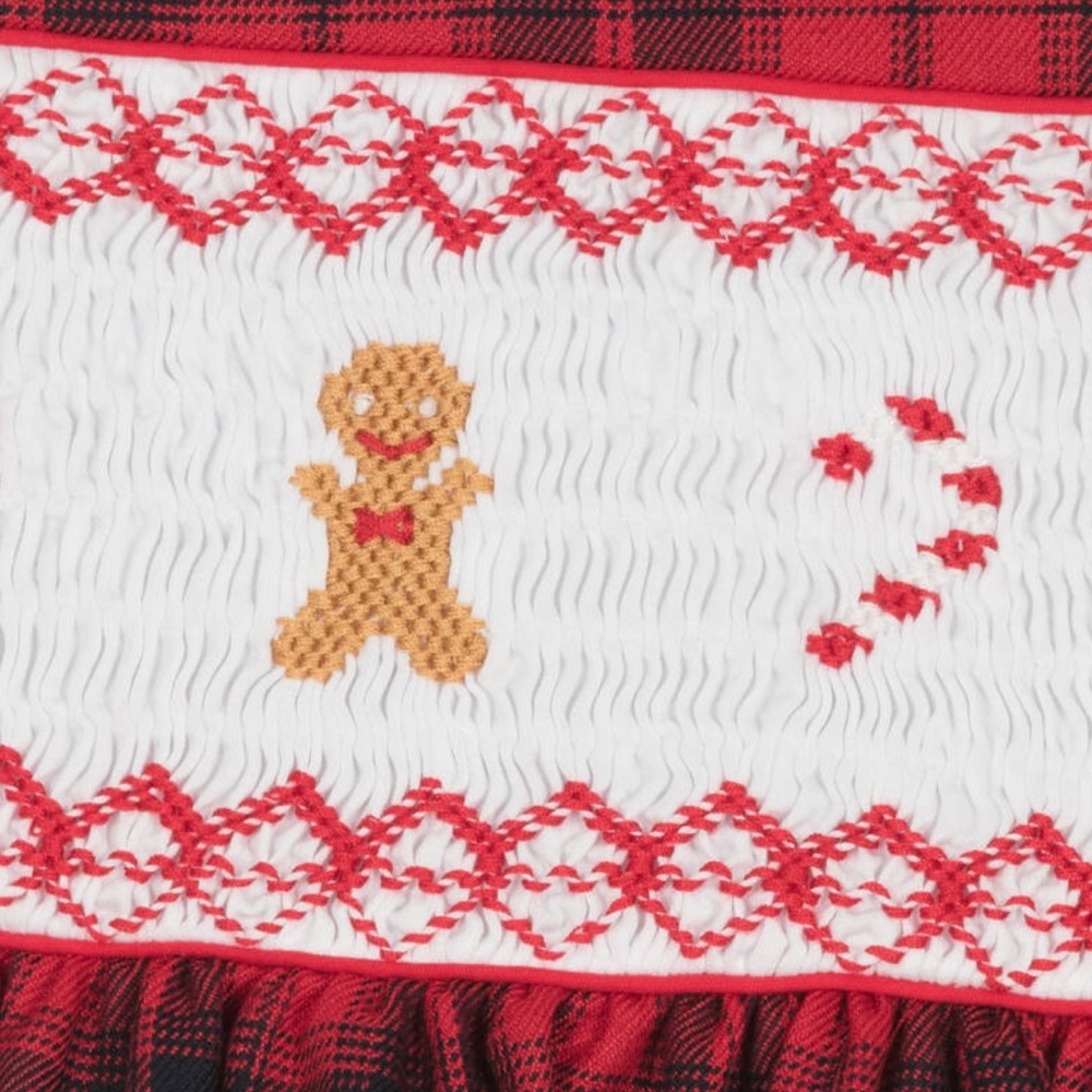 Rachel Riley Girls Gingerbread Tartan Puff Sleeve Smocked Holiday Dress, Red - Picture 4 of 15